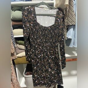 Boutique Black Floral Printed Long Sleeve Dress
